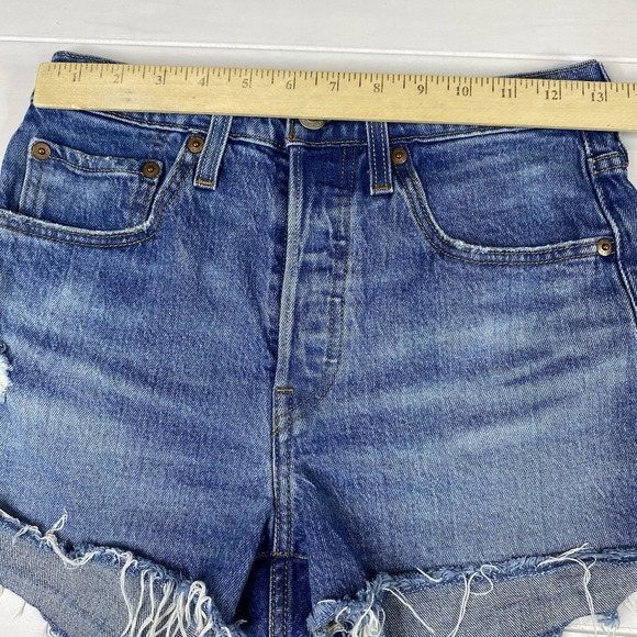 Levi's 501 High Rise Cut Off Distressed Button Fly Jean Shorts Sz 26 Medium Wash - Picture 6 of 12